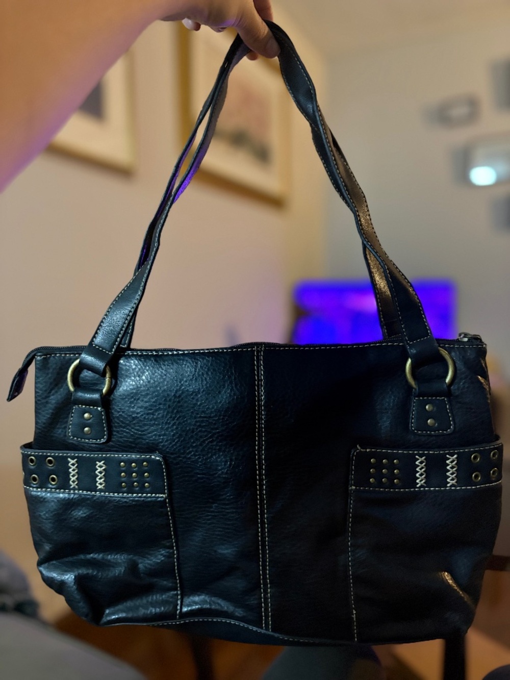 Relic Vtg Y2K Black Leatherette Shoulder Bag Studded Grommet Boho Grunge Purse